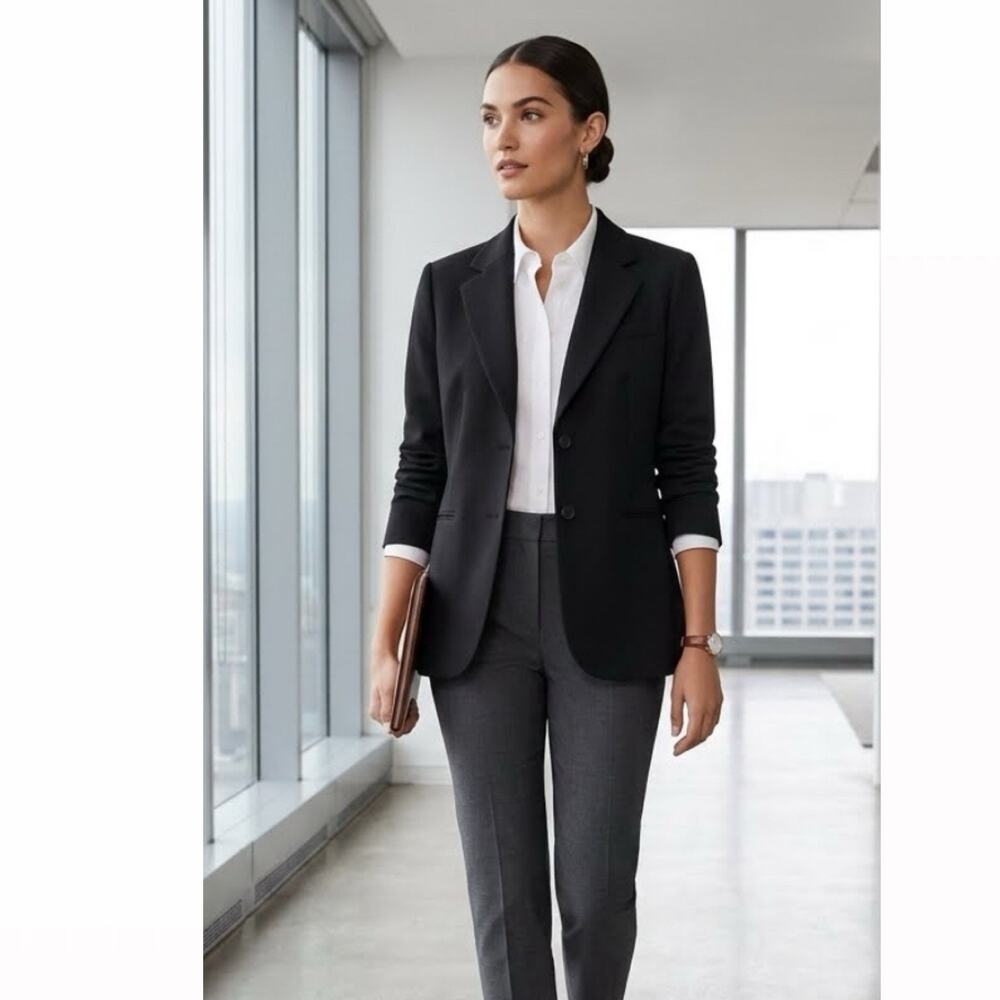 Theory Wool Blazer Black Size 12 Minimalist Quiet Luxury Old Money Jacket chic
